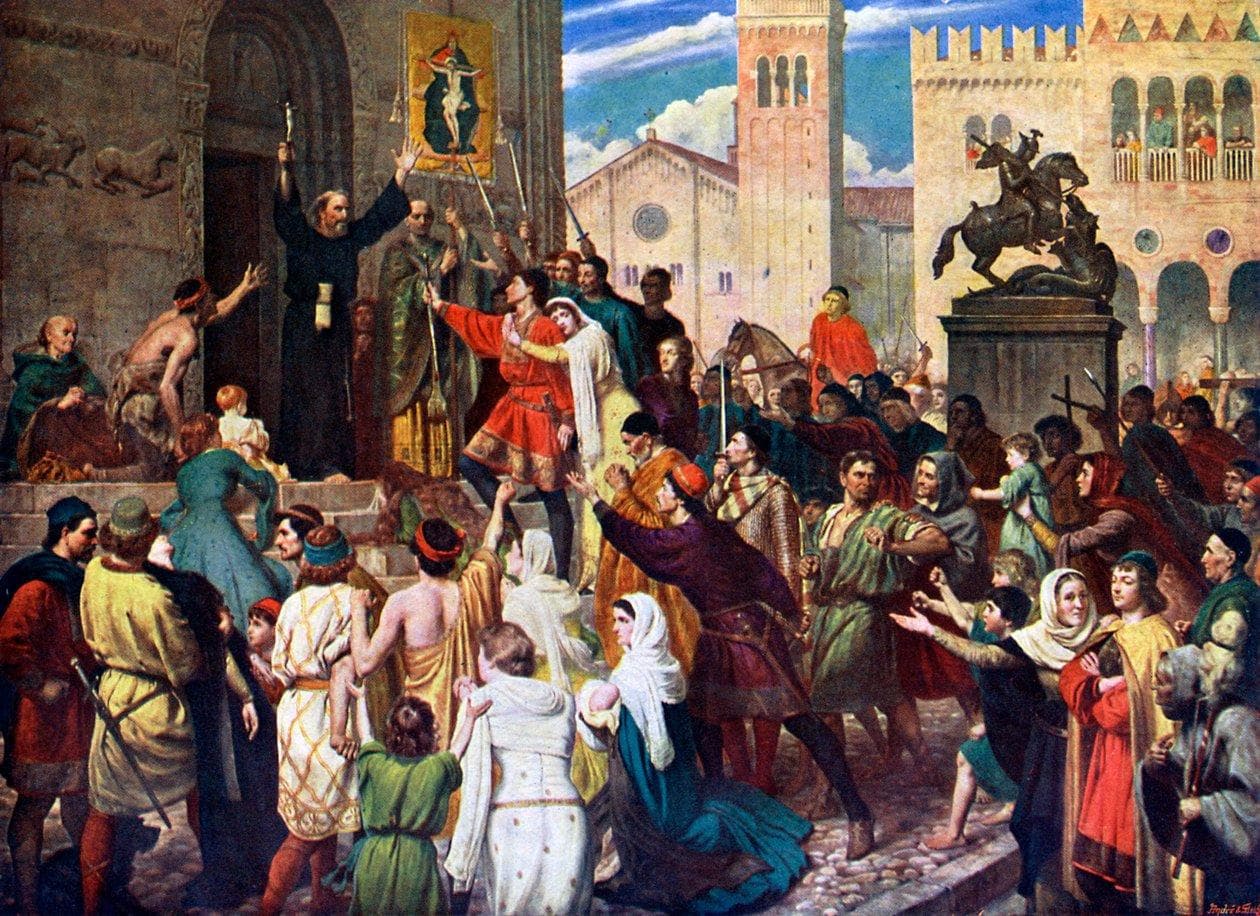 James Archer’s 1883 painting of Peter the Hermit preaching the First Crusade to a crowd in an Italian square.